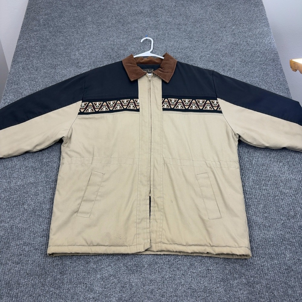 Vintage High Noon Jacket‎ Mens XLG Tan Black Aztec Western Colorblock Workwear